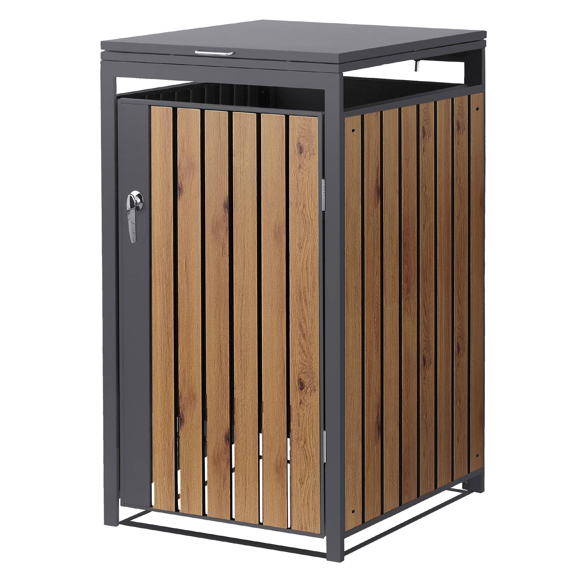 Ml-Design - Abri pour 1 poubelle 68x80x120 cm capacité de 60L à 240L anthracite/aspect chêne en acier couvercle rabattable/porte résistant aux intempéries - Imagen 9
