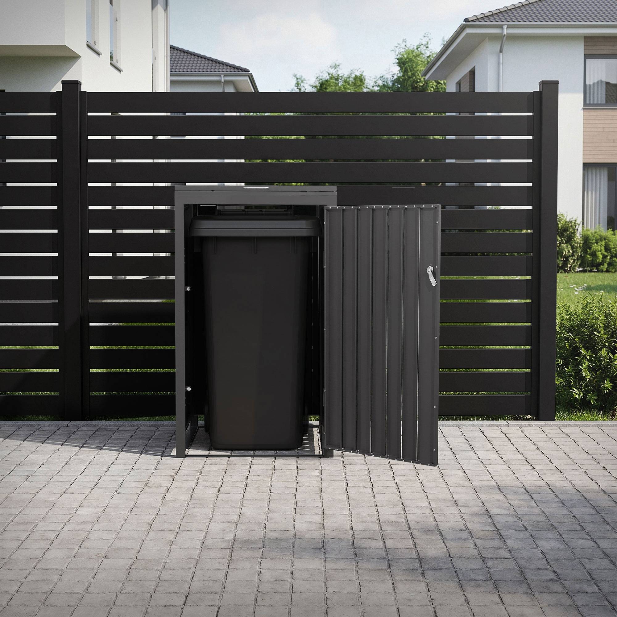 Ml-Design - Abri pour 1 poubelle 68x80x120 cm capacité de 60L à 240L anthracite/aspect chêne en acier couvercle rabattable/porte résistant aux intempéries - Imagen 1