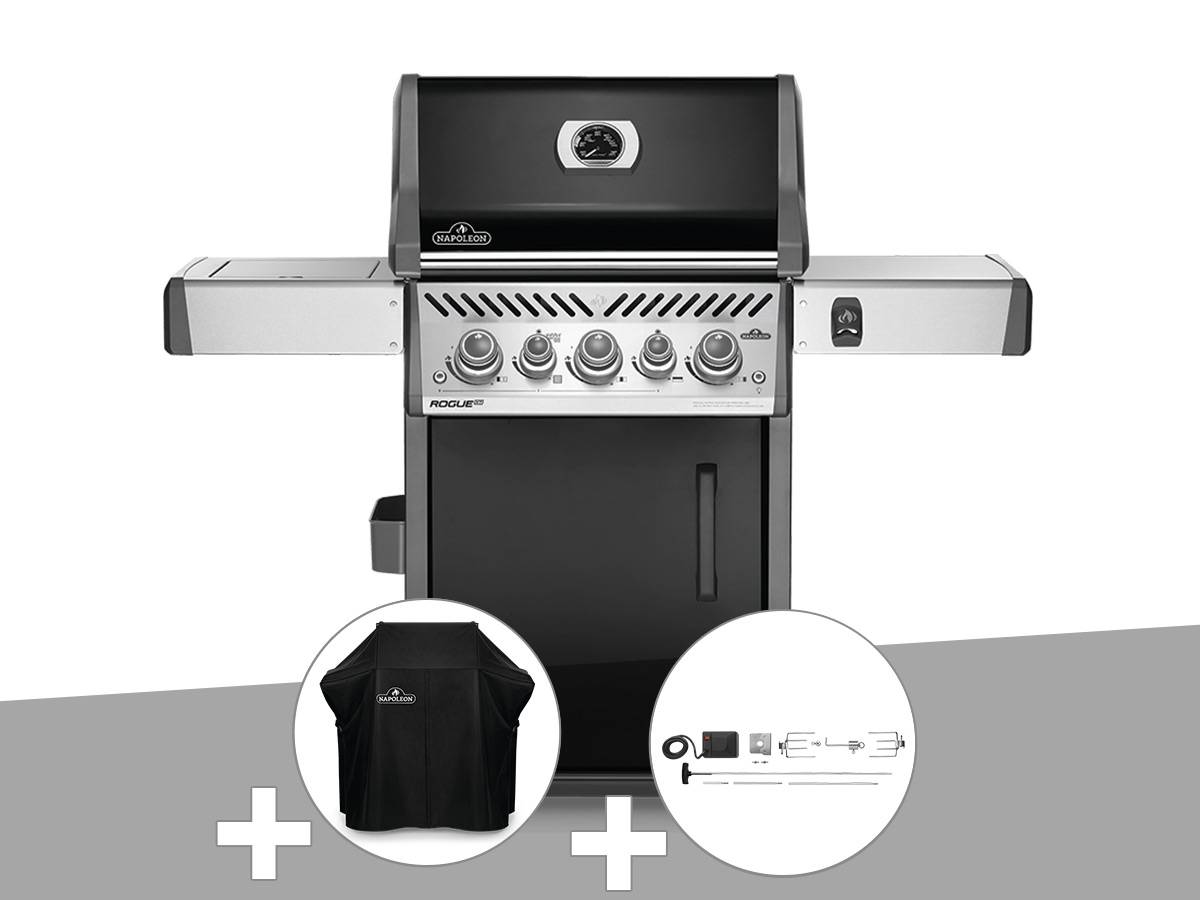 Napoleon - Barbecue à gaz Rogue SE 425 SIB noir 3 brûleurs + Housse de protection + Rôtissoire - Napoleon