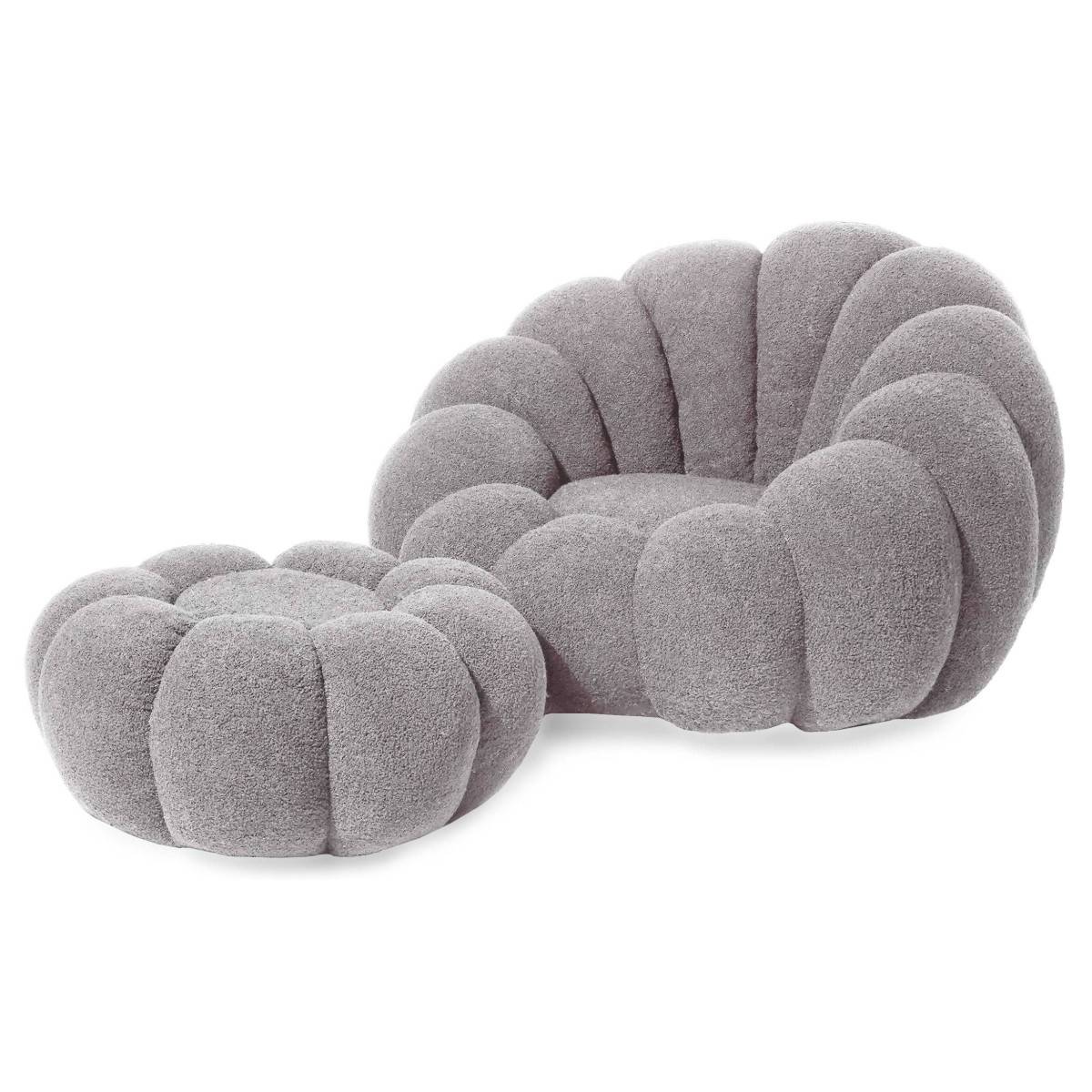 Fauteuil Design Coquillage "Bouclette" 98cm Gris - Image 2