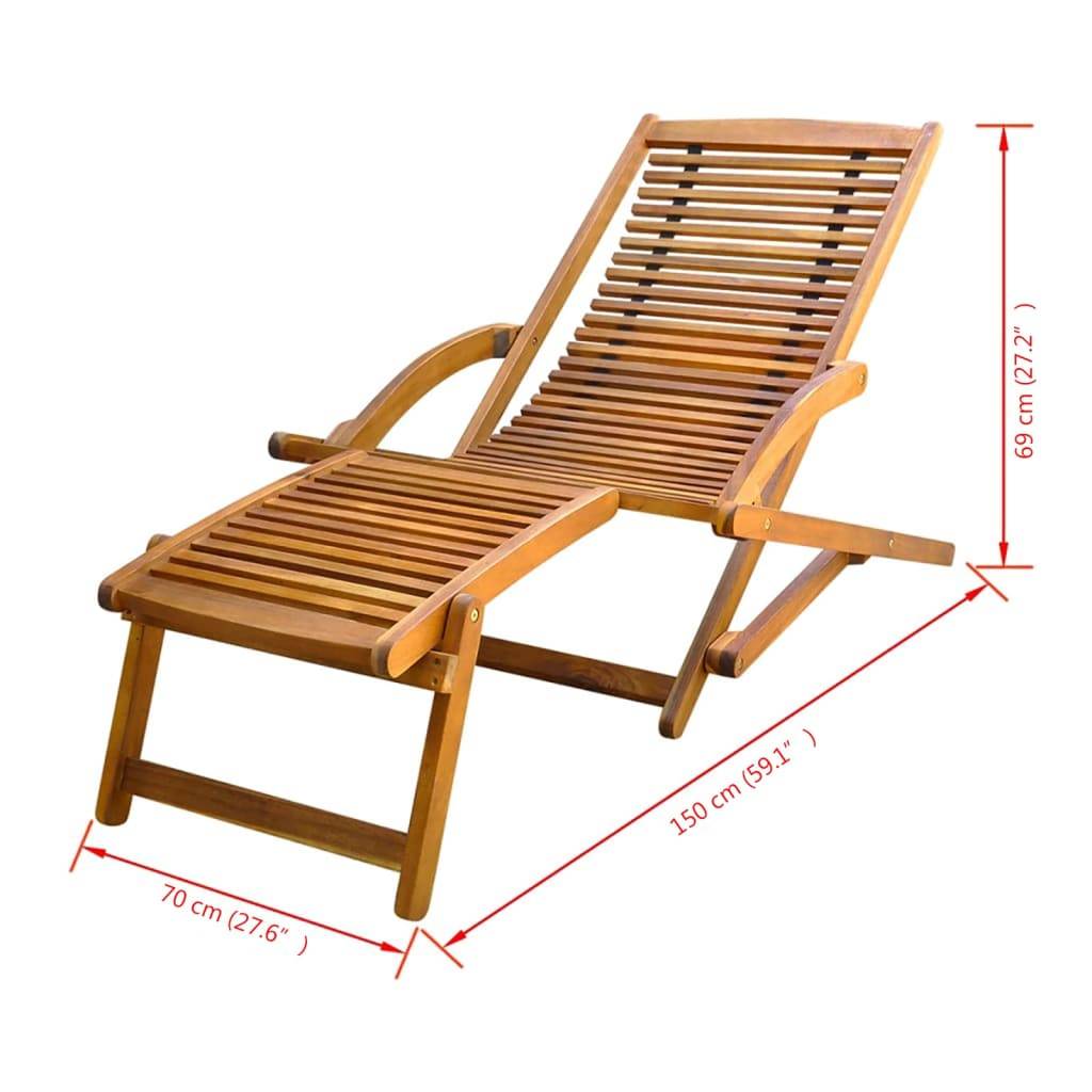 Helloshop26 - Transat chaise longue bain de soleil lit de jardin terrasse meuble d'extérieur avec repose-pied bois d'acacia solide - Imagen 7