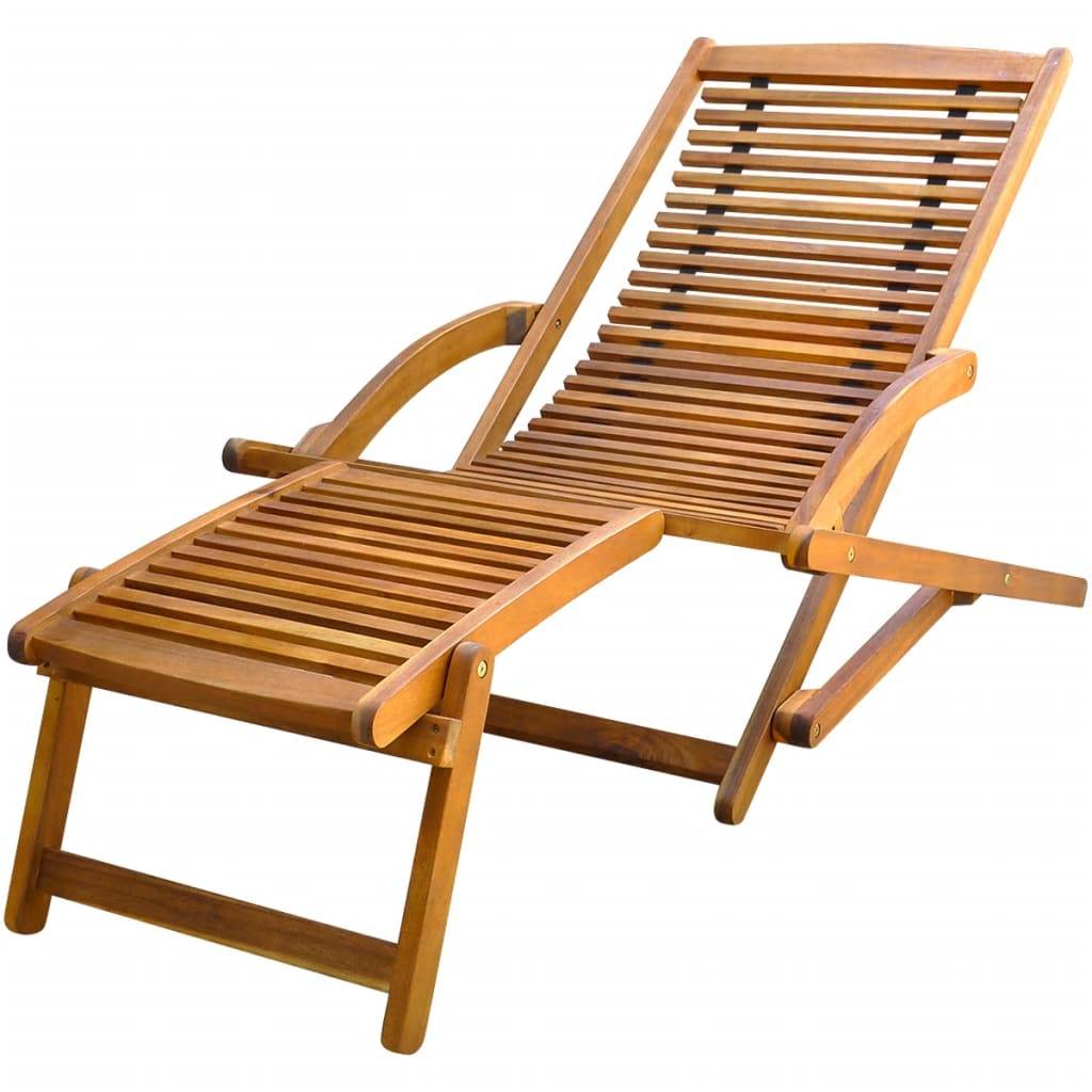 Helloshop26 - Transat chaise longue bain de soleil lit de jardin terrasse meuble d'extérieur avec repose-pied bois d'acacia solide - Imagen 1