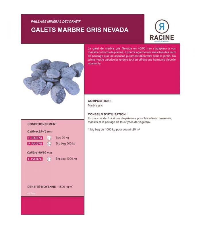 Galet marbre gris Nevada 25-40mm, Filet de 20 kg - F-PAI074 - Image 2
