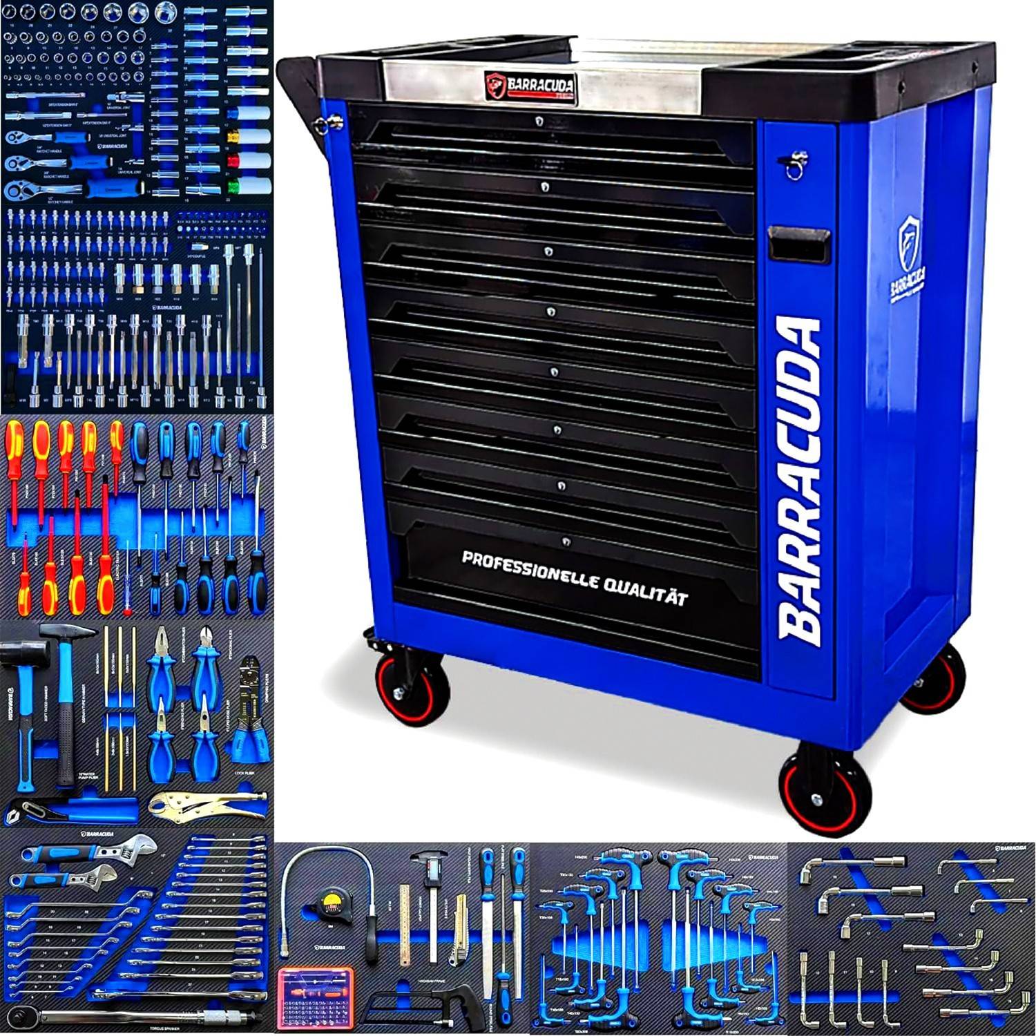 Servante d'atelier complète Barracuda Tools XXL RACING 9 tiroirs 284 outils - 4 roues, 2 freins, Chariot MECANICIEN, GARAGISTE - Image 1