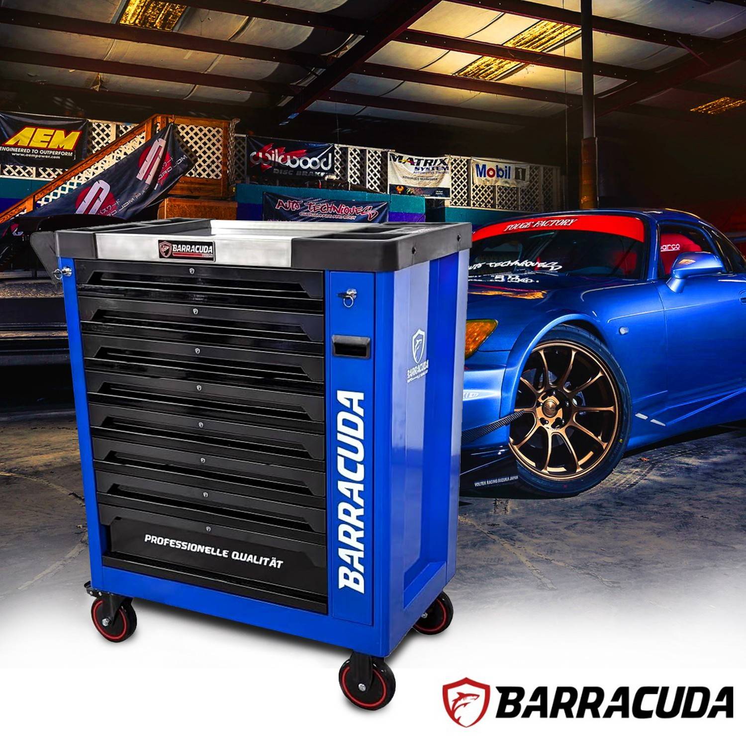 Servante d'atelier complète Barracuda Tools XXL RACING 9 tiroirs 284 outils - 4 roues, 2 freins, Chariot MECANICIEN, GARAGISTE - Image 4