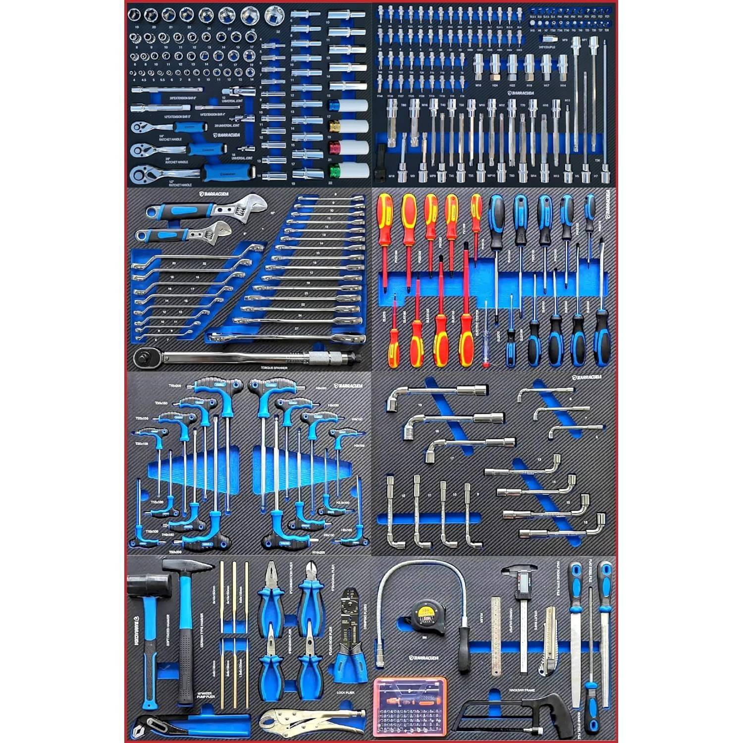 Servante d'atelier complète Barracuda Tools XXL RACING 9 tiroirs 284 outils - 4 roues, 2 freins, Chariot MECANICIEN, GARAGISTE - Image 3