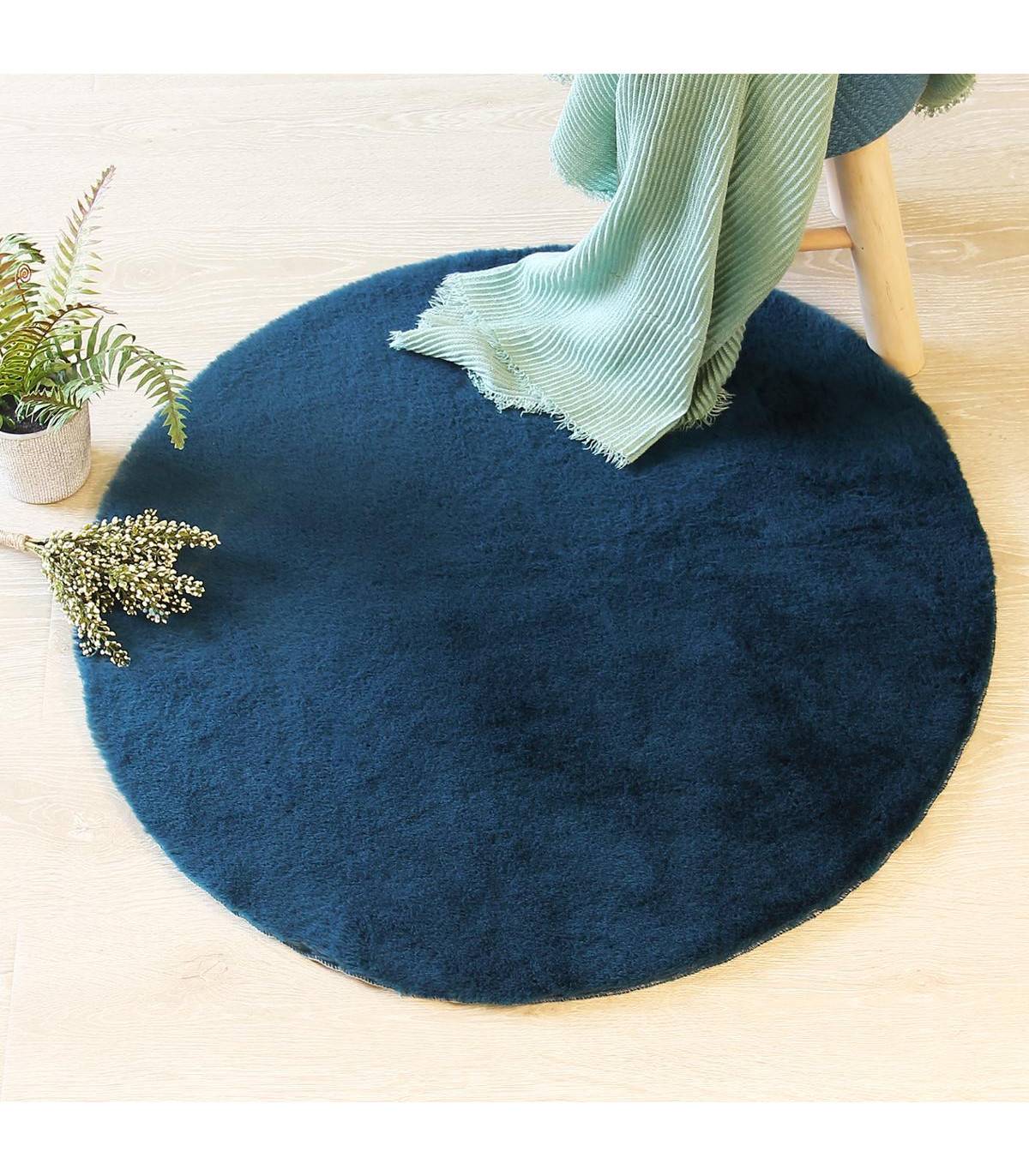 Tapis en Fourrure Bleu Canard Extra Doux D 80 cm - Imagen 3