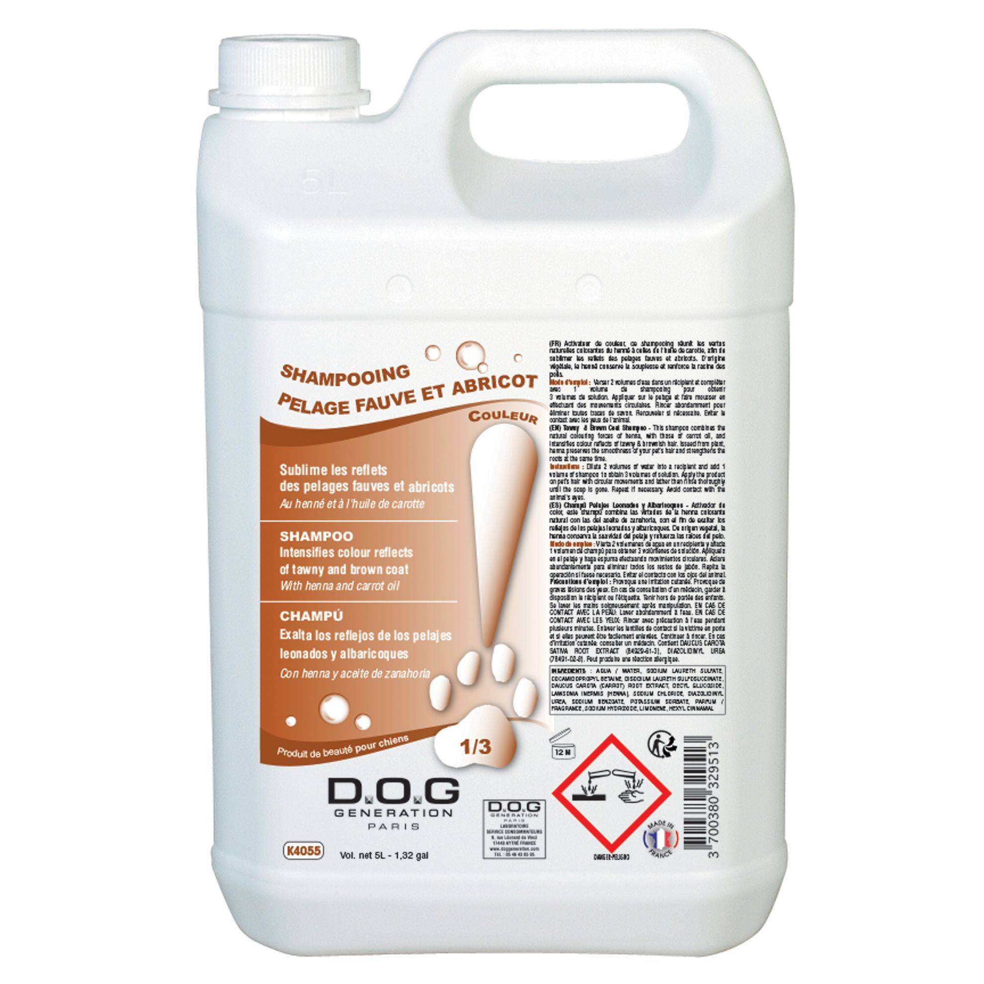Shampooing Pelage Fauve et Abricot Dog Generation : 5 litres DOG GENERATION