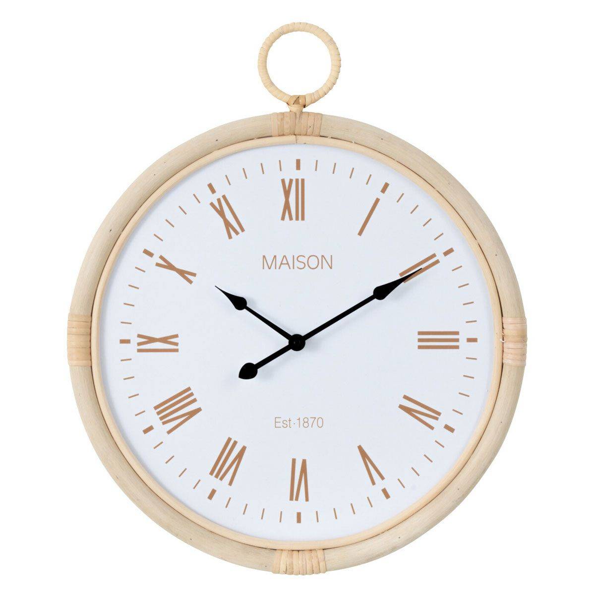 Horloge Murale en Rotin "Kyr" 48cm Blanc - Image 1