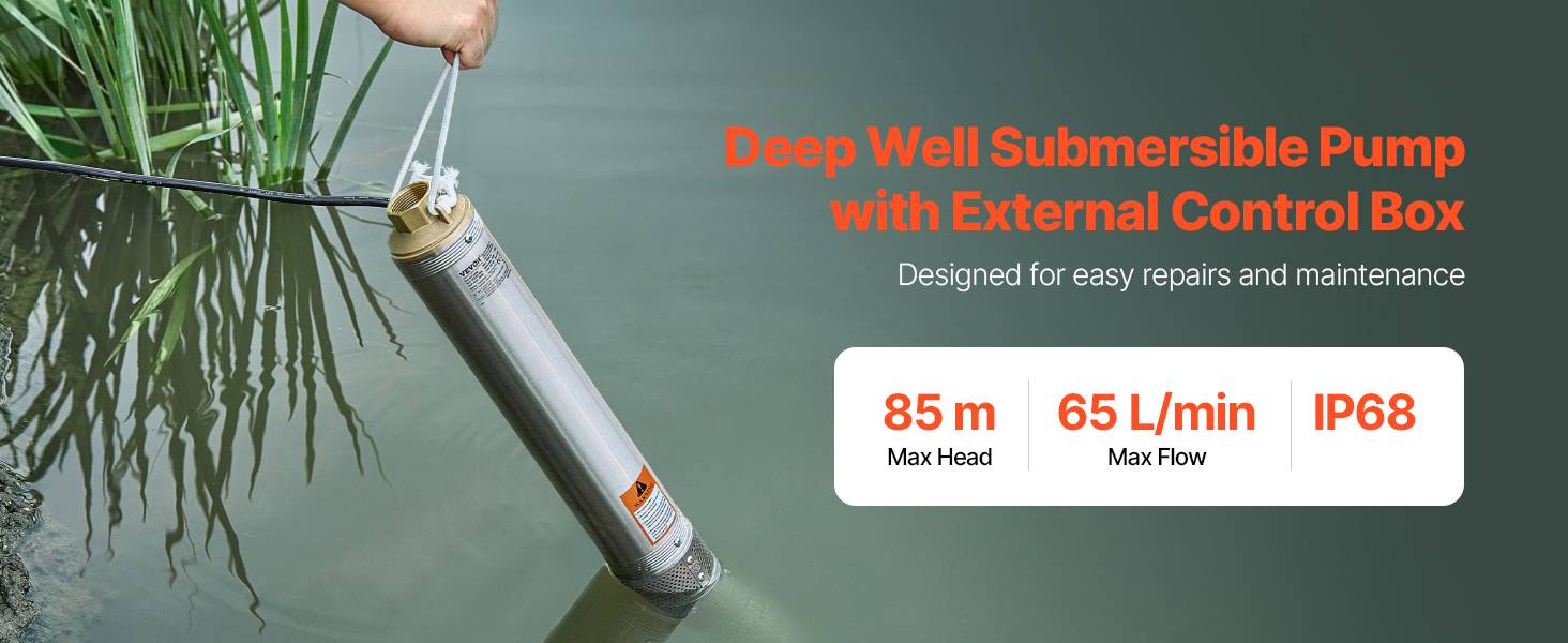 VEVOR Pompe immergée à eau pour puits profond acier inox 550 W 65 L/min 85 m - Image 9