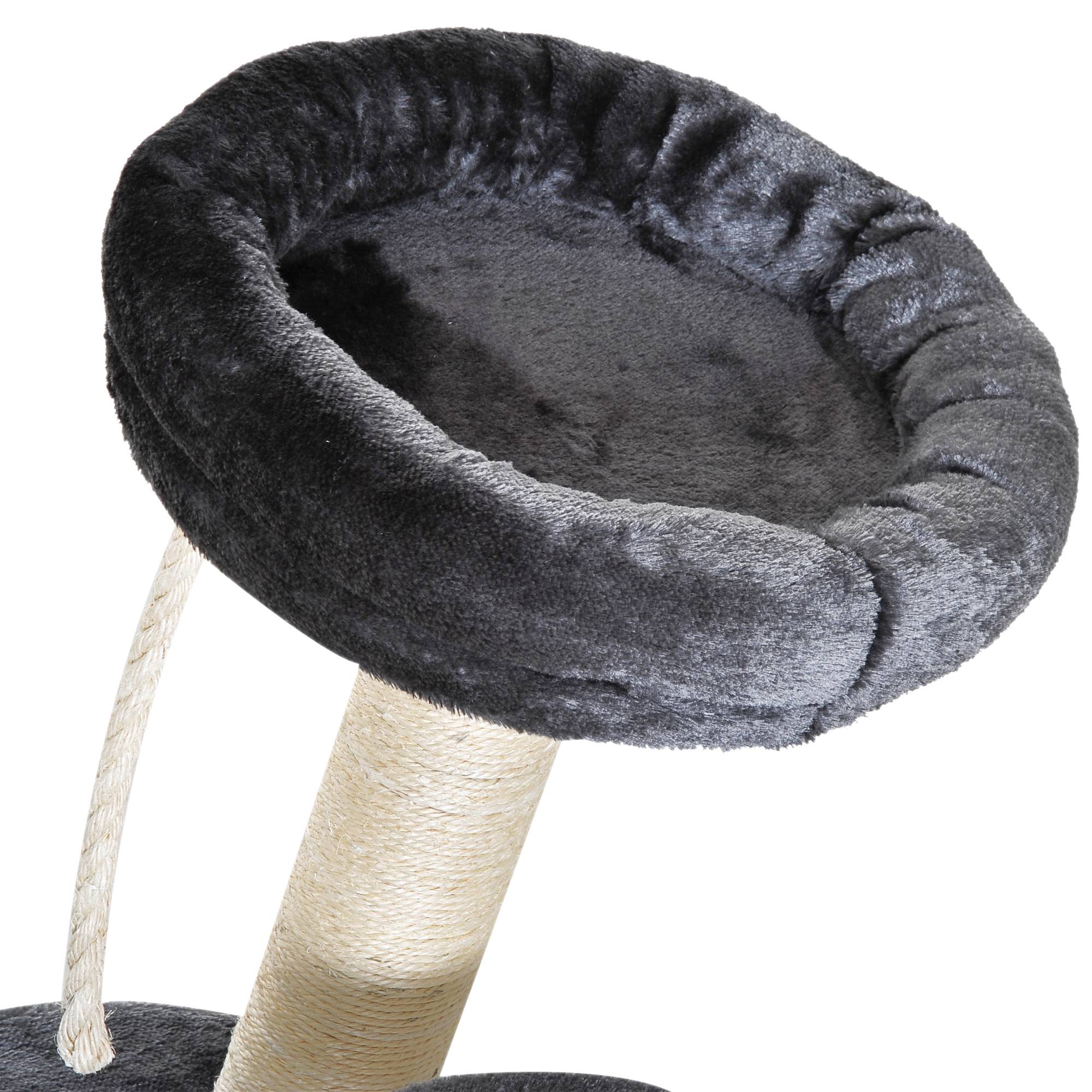 Pawhut - Arbre à chats 2 griffoirs grattoirs sisal naturel 3 plateformes corde à grimper dim. Ø 40 x 65H cm peluche haute densité 500 g/m² gris - Imagen 8