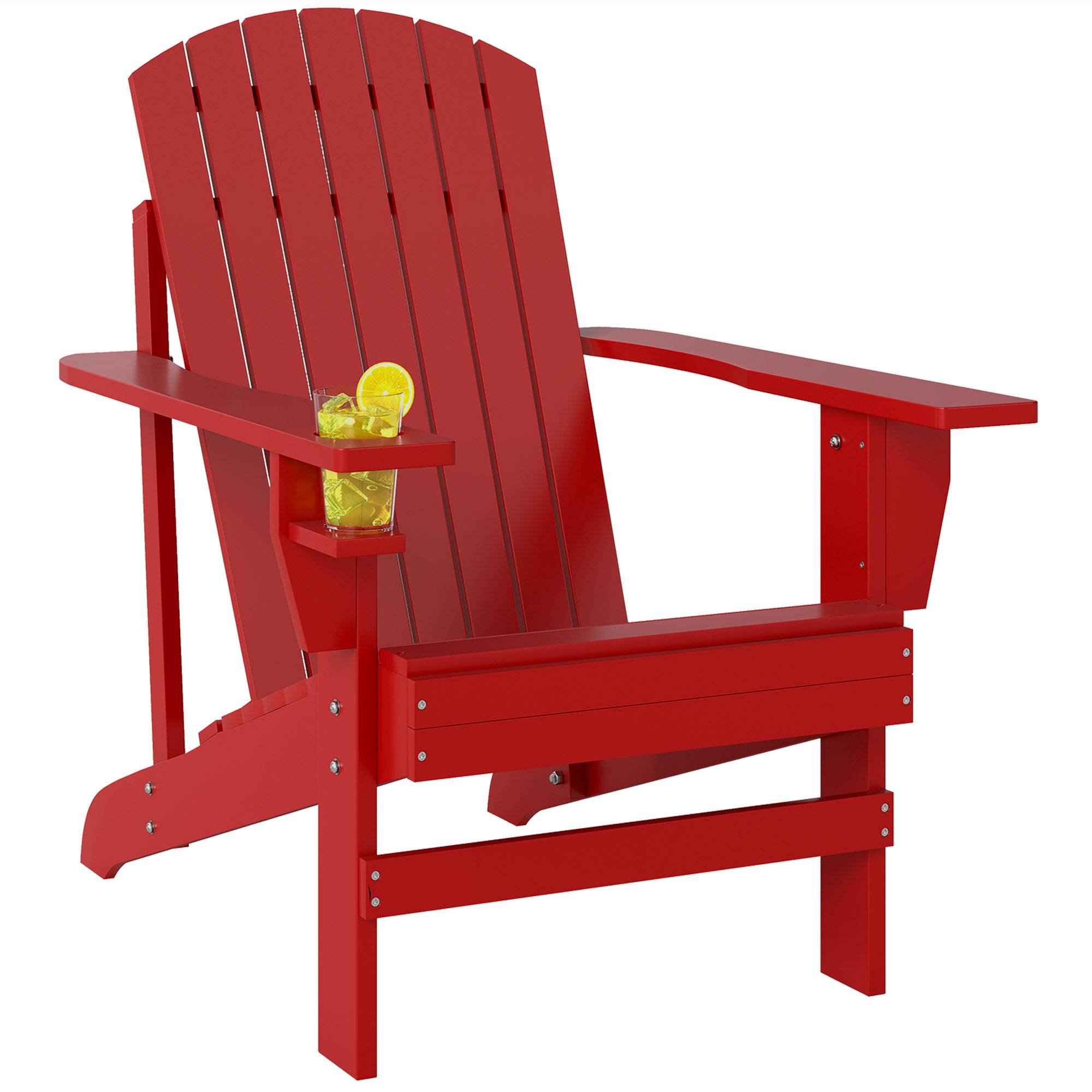 Fauteuil Adirondack de jardin en bois massif, chaise extérieur robuste pour balcon terrasse, couleur rouge, dimensions 72 x 97 x 92 cm