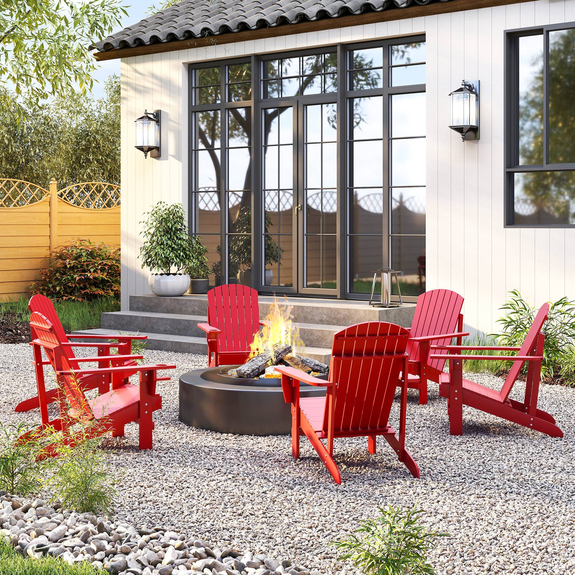 Fauteuil Adirondack de jardin en bois massif, chaise extérieur robuste pour balcon terrasse, couleur rouge, dimensions 72 x 97 x 92 cm - Image 9