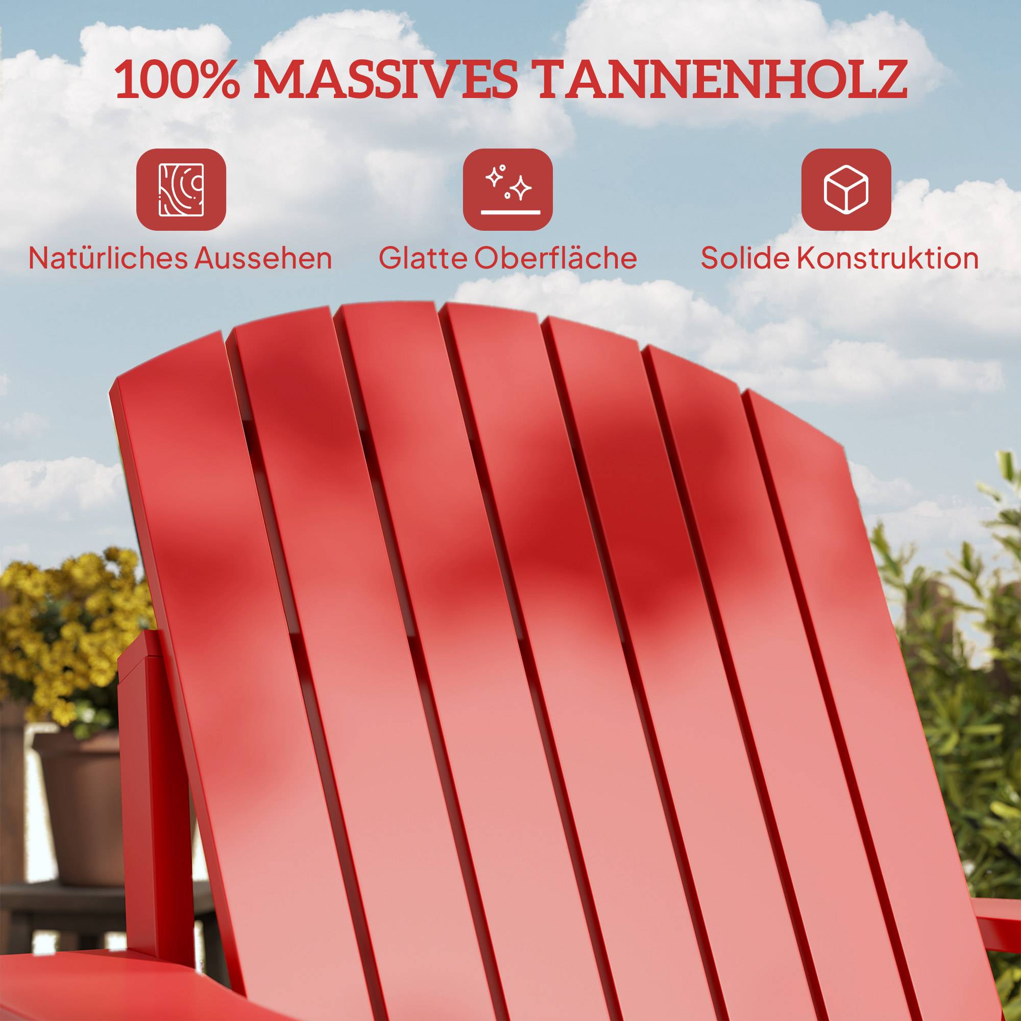 Fauteuil Adirondack de jardin en bois massif, chaise extérieur robuste pour balcon terrasse, couleur rouge, dimensions 72 x 97 x 92 cm - Image 6