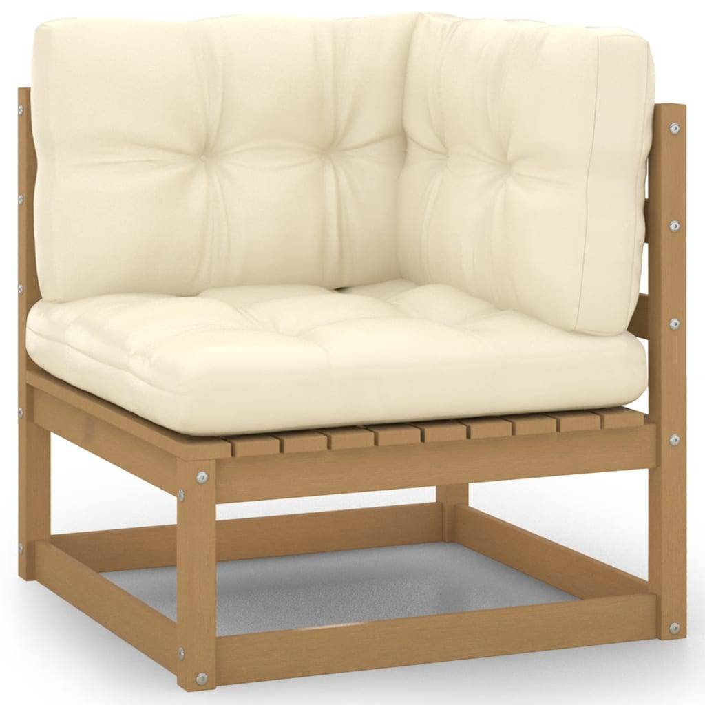 Helloshop26 - Salon de jardin meuble d'extérieur ensemble de mobilier 9 pièces avec coussins marron miel bois de pin - Imagen 2