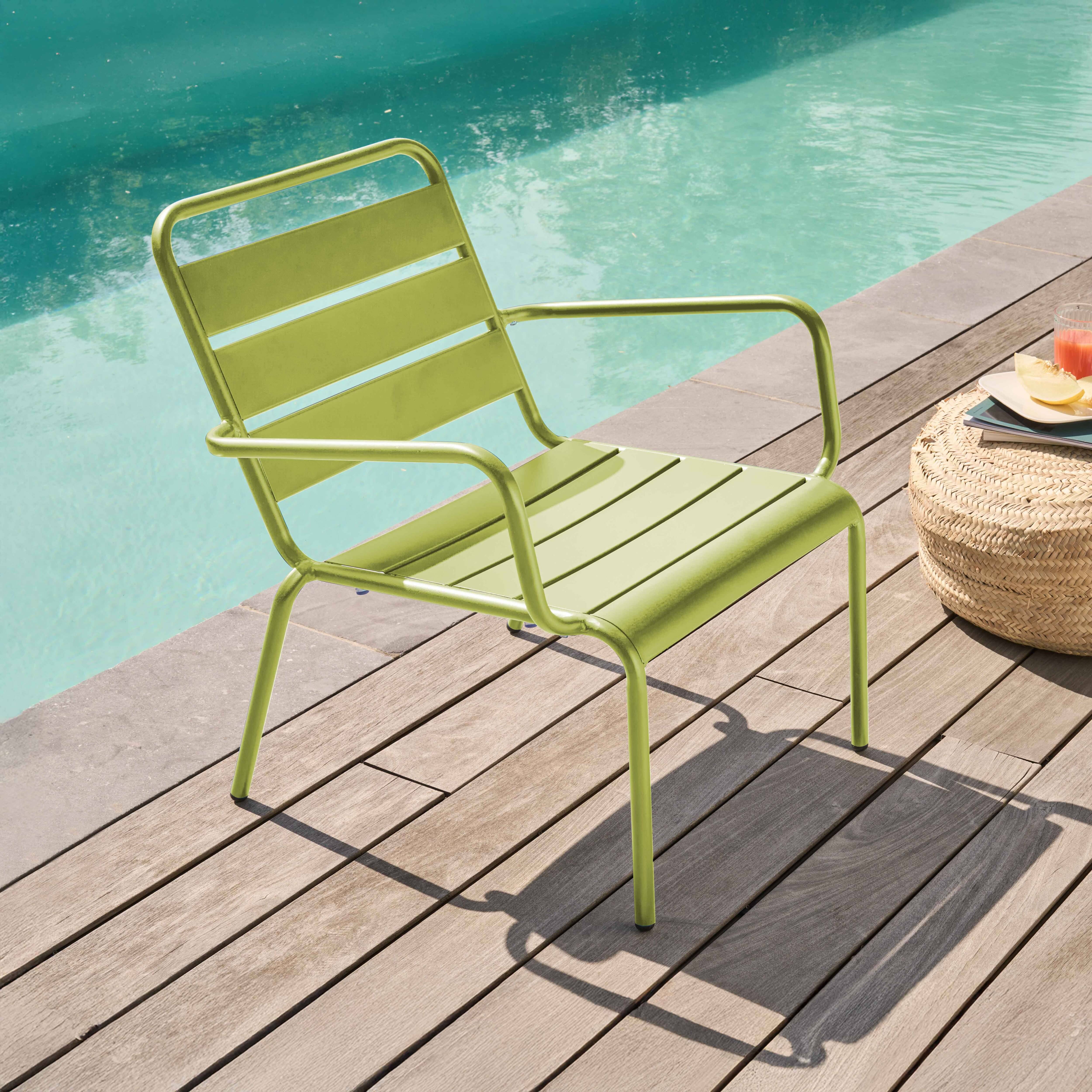 Oviala - Fauteuil de jardin bas relax acier vert Palavas - Oviala - Imagen 2