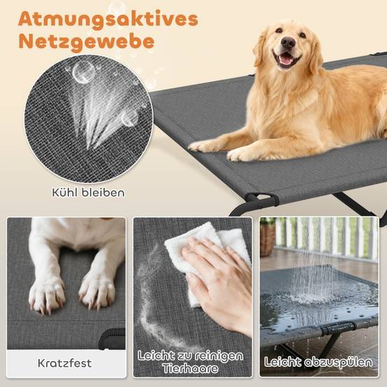 ComfortXL - Lit surélevé grand chien Textilène intérieur extérieur respirant lavable 152x94cm Gris - ComfortXL Outdoor Living - Image 5