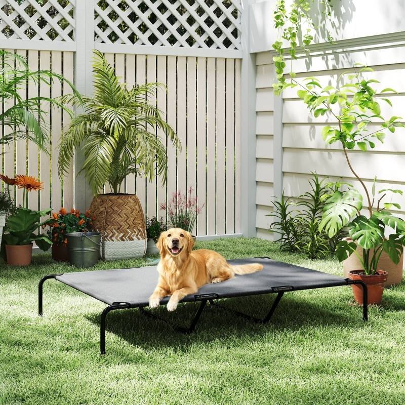 ComfortXL - Lit surélevé grand chien Textilène intérieur extérieur respirant lavable 152x94cm Gris - ComfortXL Outdoor Living - Image 1