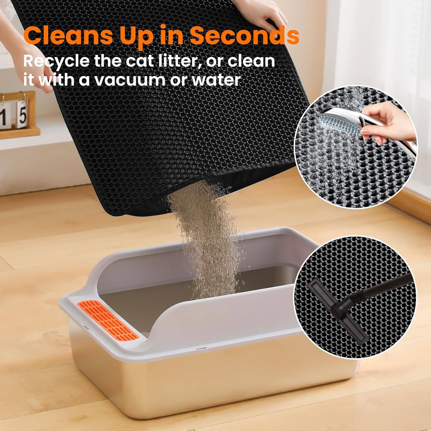 Tapis de litière pour chat, double couche, nid d'abeille, antidérapant, imperméable et anti-urine, accessoire pour chat, 60*90 cm, noir-Lytech - Image 2