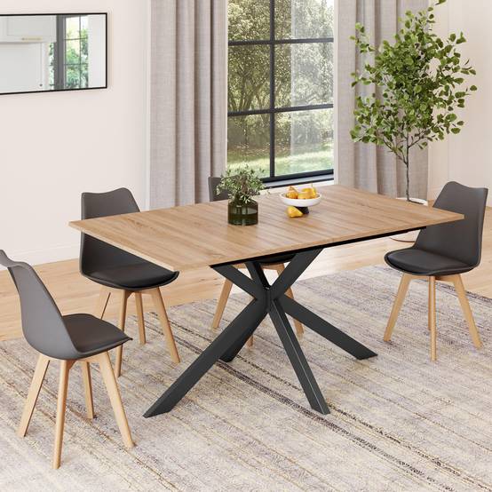 Table à manger extensible rectangle ALIX 6-10 personnes bois et noir 160-200 cm - Image 4