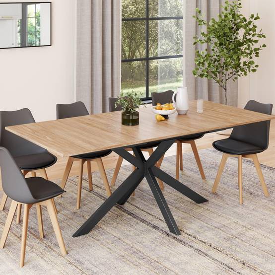 Table à manger extensible rectangle ALIX 6-10 personnes bois et noir 160-200 cm - Image 1