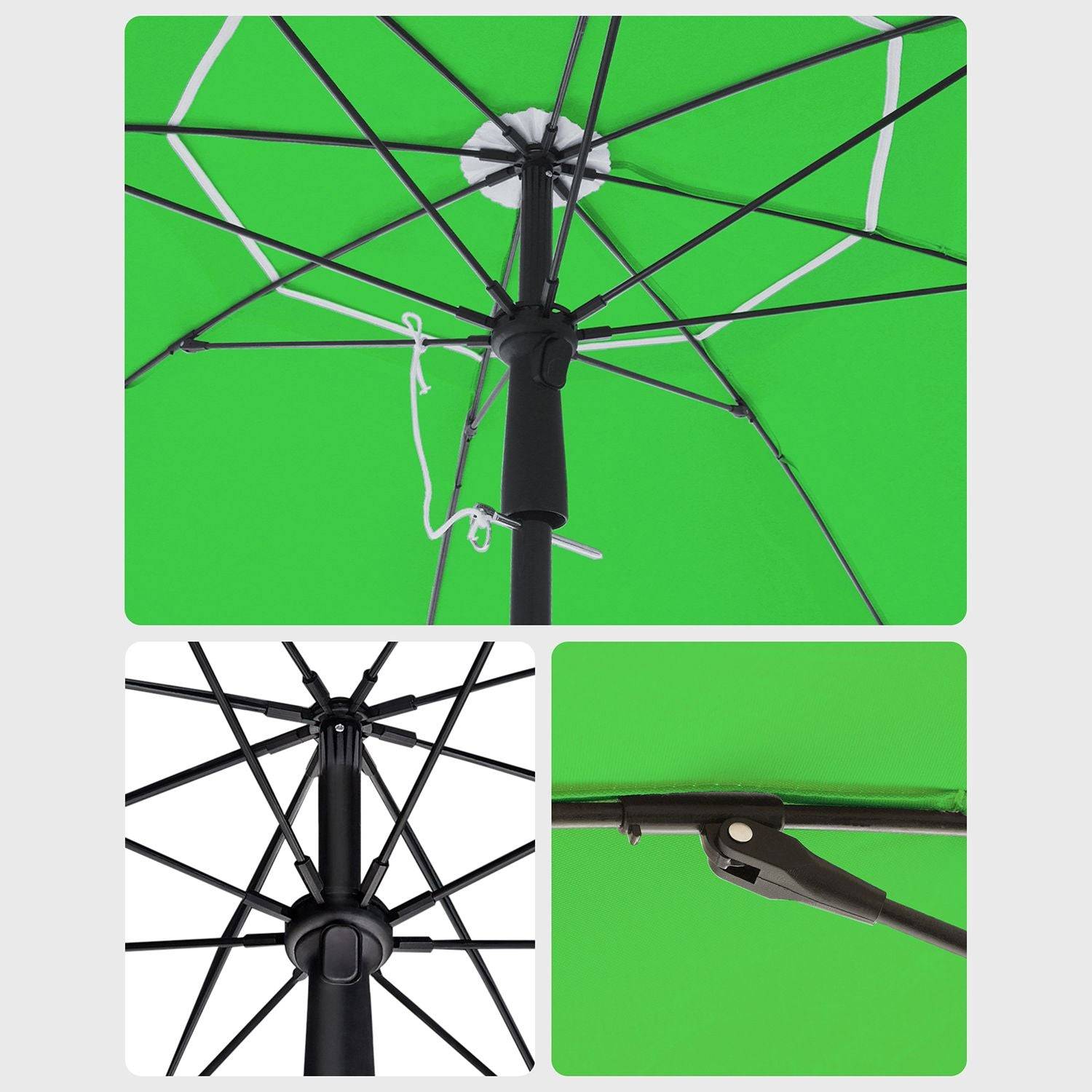 Helloshop26 - Parasol de jardin diamètre 2 m ombrelle protection UPF 50+ inclinable portable résistant au vent baleines en fibre de verre avec sac vert - Imagen 5