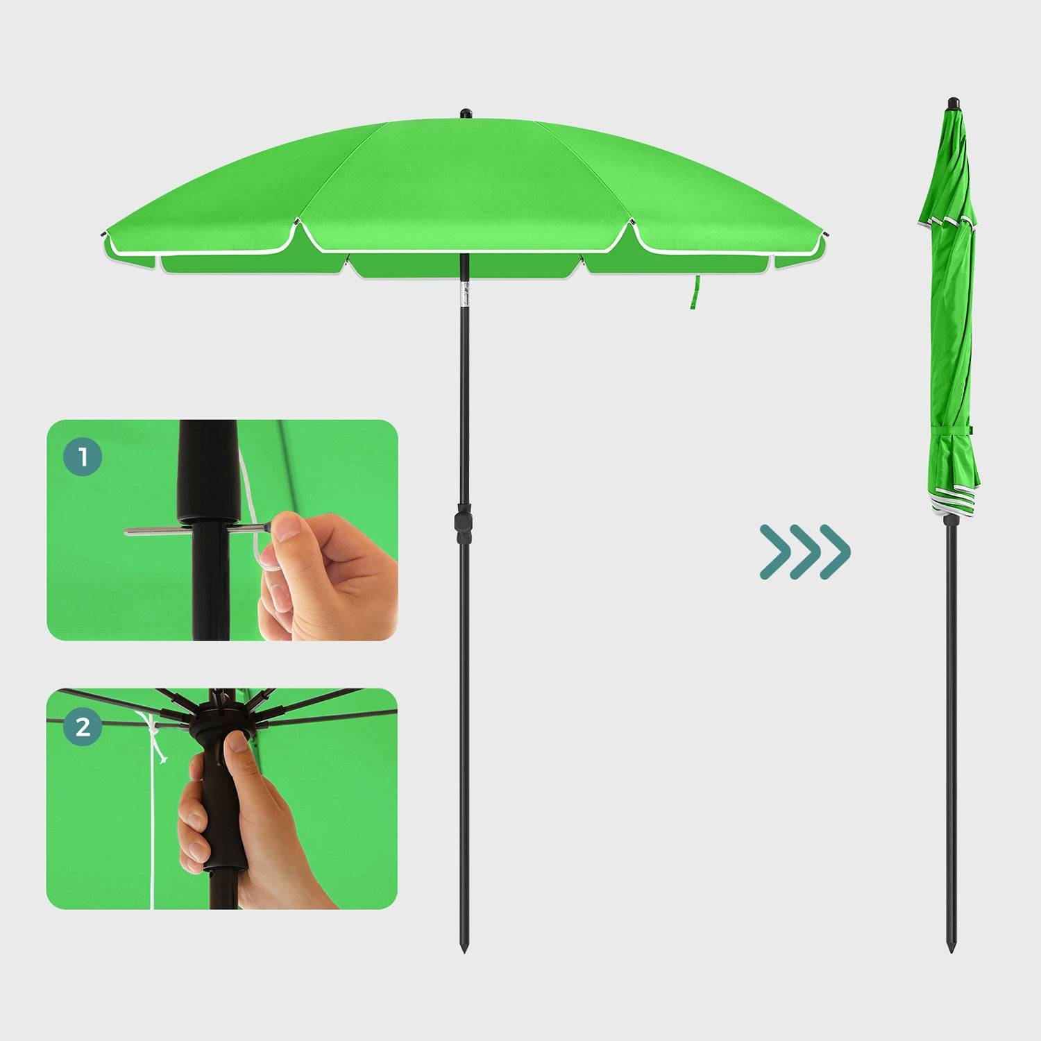 Helloshop26 - Parasol de jardin diamètre 2 m ombrelle protection UPF 50+ inclinable portable résistant au vent baleines en fibre de verre avec sac vert - Imagen 2