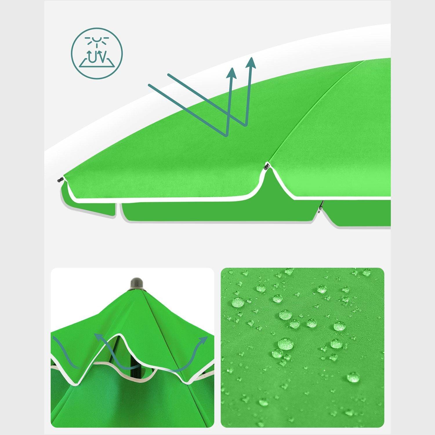 Helloshop26 - Parasol de jardin diamètre 2 m ombrelle protection UPF 50+ inclinable portable résistant au vent baleines en fibre de verre avec sac vert - Imagen 3