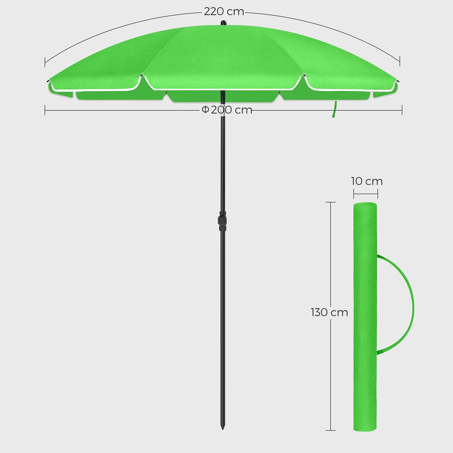 Helloshop26 - Parasol de jardin diamètre 2 m ombrelle protection UPF 50+ inclinable portable résistant au vent baleines en fibre de verre avec sac vert - Imagen 4
