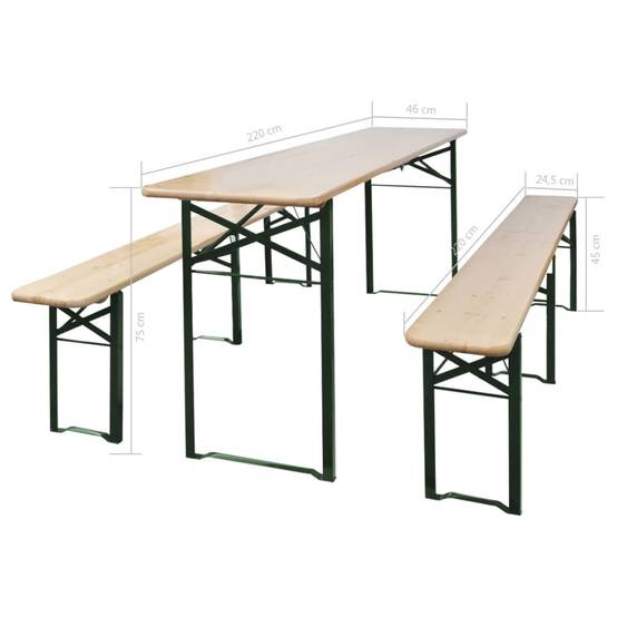 Maison Chic - Table de jardin | Table de brasserie pliable avec 2 bancs 220 cm Bois de sapin - Image 7
