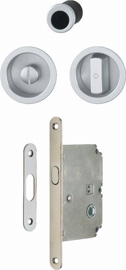 Kit complet pour 1 porte coulissante 4920 HOPPE - WC ronde alu chromé satiné F94-1 - 3948032