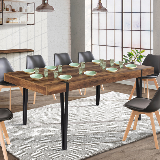 Table à manger rectangle AUSTRIA 10 personnes bois pied épingle 200 cm - Image 1