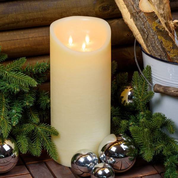 Lotti - Bougie LED en vraie cire Ivoire à piles 3 flammes oscillantes H35cm Blanc chaud Timer Lotti - Imagen 8