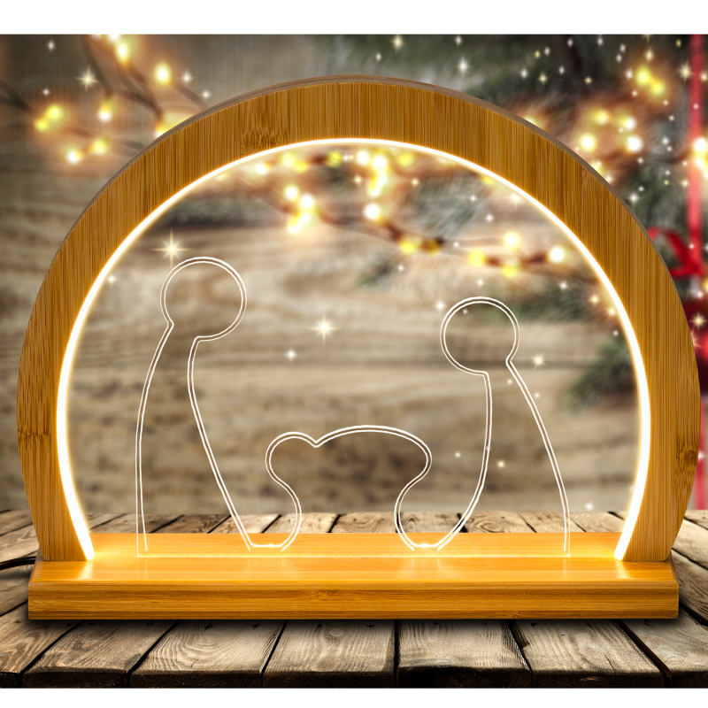 Lotti - Crèche lumineuse en bois néon LED blanc chaud 26cm intérieur Lotti - Imagen 1