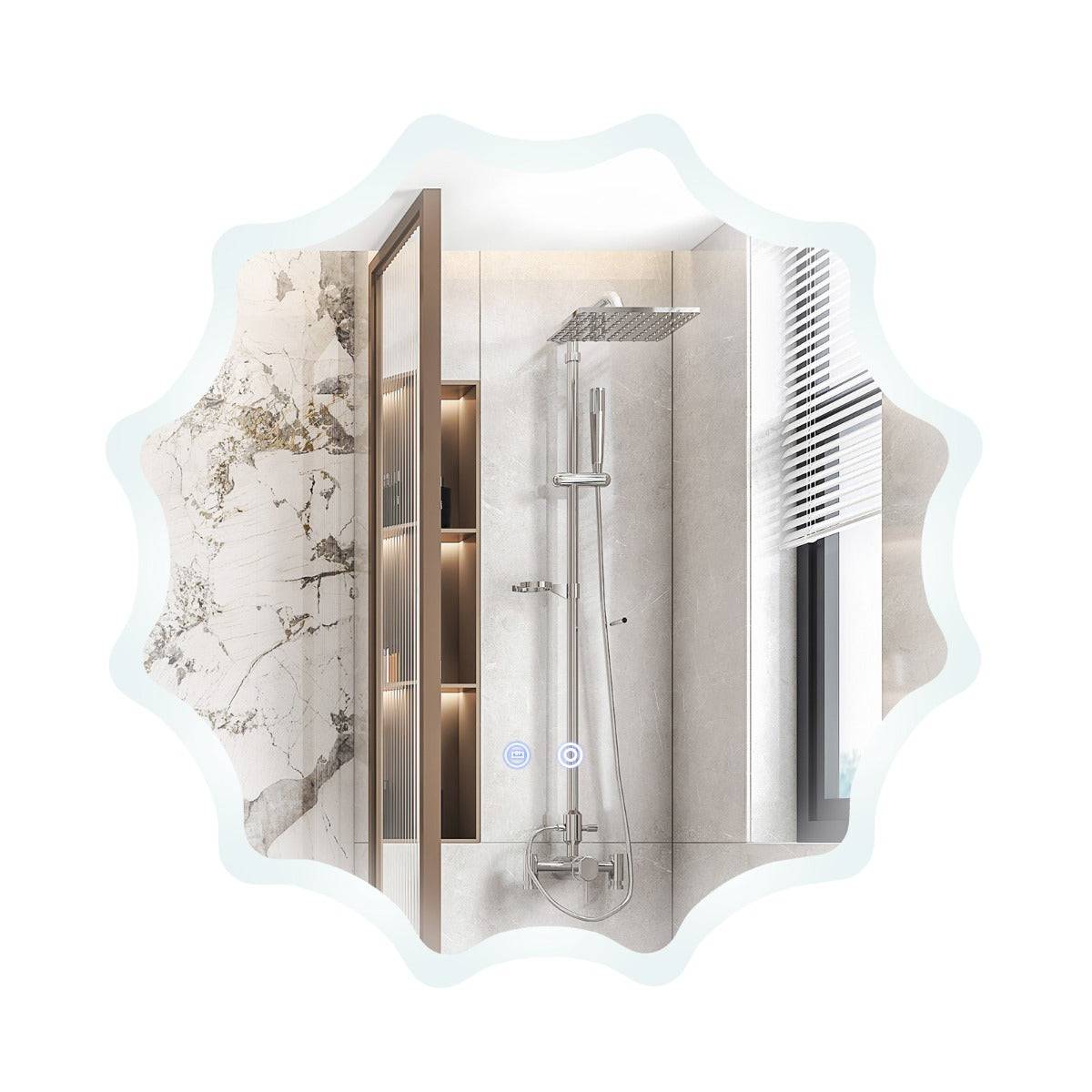 Helloshop26 - Miroir mural rond 60 x 60 cm anti-buée avec intensité variable design élégant en verre argent