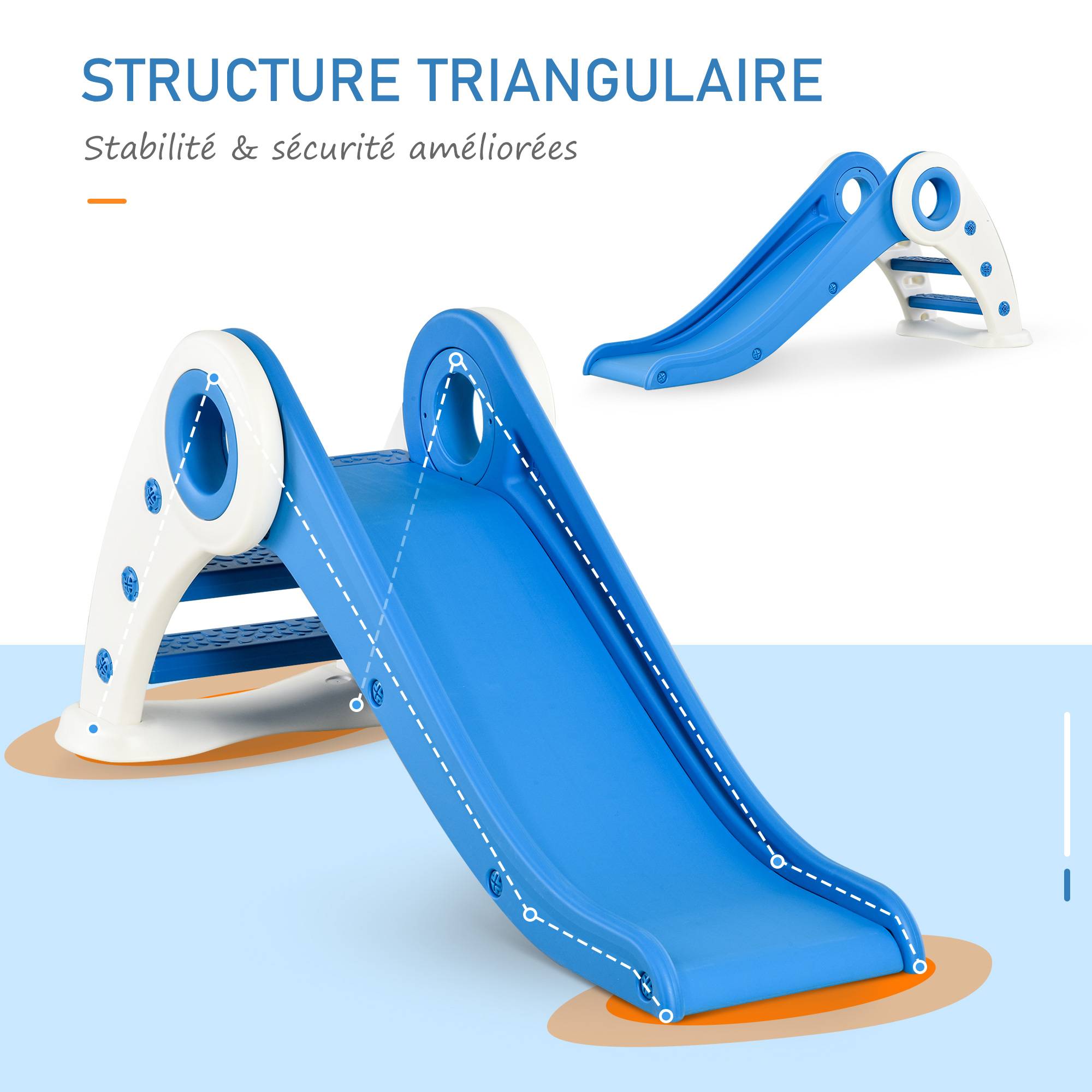 Toboggan Enfant Pliable 3 à 6 Ans Usage intérieur extérieur dim. 120L x 50l x 56H cm HDPE Bleu - Image 6