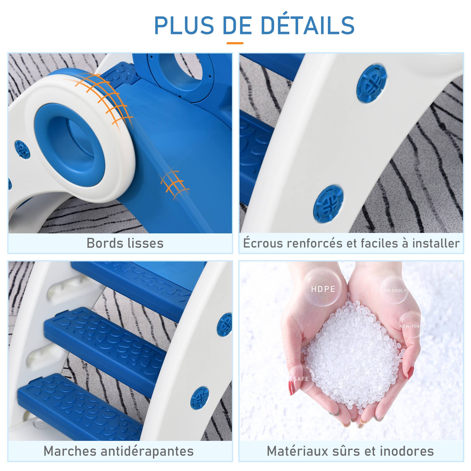 Toboggan Enfant Pliable 3 à 6 Ans Usage intérieur extérieur dim. 120L x 50l x 56H cm HDPE Bleu - Image 9