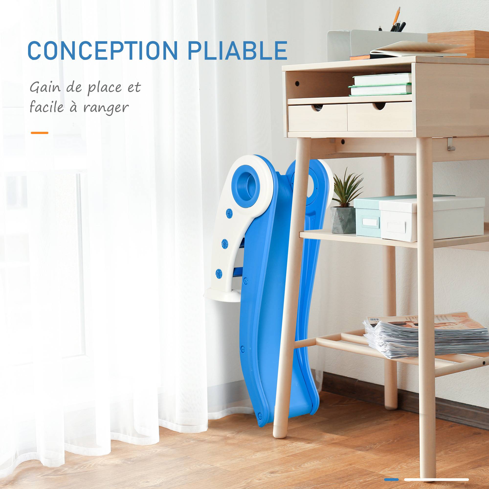 Toboggan Enfant Pliable 3 à 6 Ans Usage intérieur extérieur dim. 120L x 50l x 56H cm HDPE Bleu - Image 7