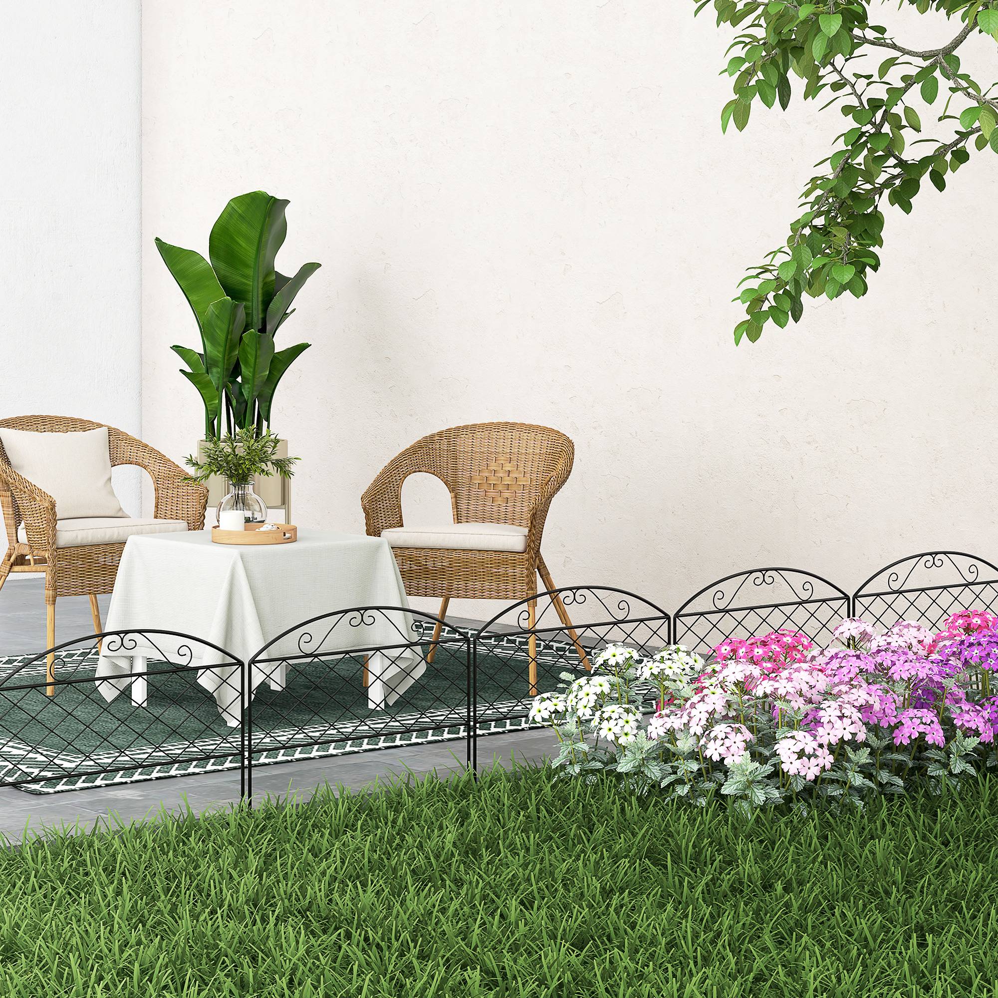 Outsunny - Lot de 5 clôtures de jardin décoratives avec ornements métal noir - Outsunny - Imagen 2