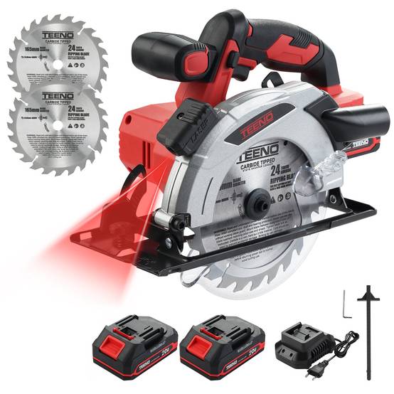 Teeno - Scie circulaire sans fil laser 165 mm, 20 V, 4000 tr/min, 2 batteries 2,0 Ah, 2 lames de scie - Image 1