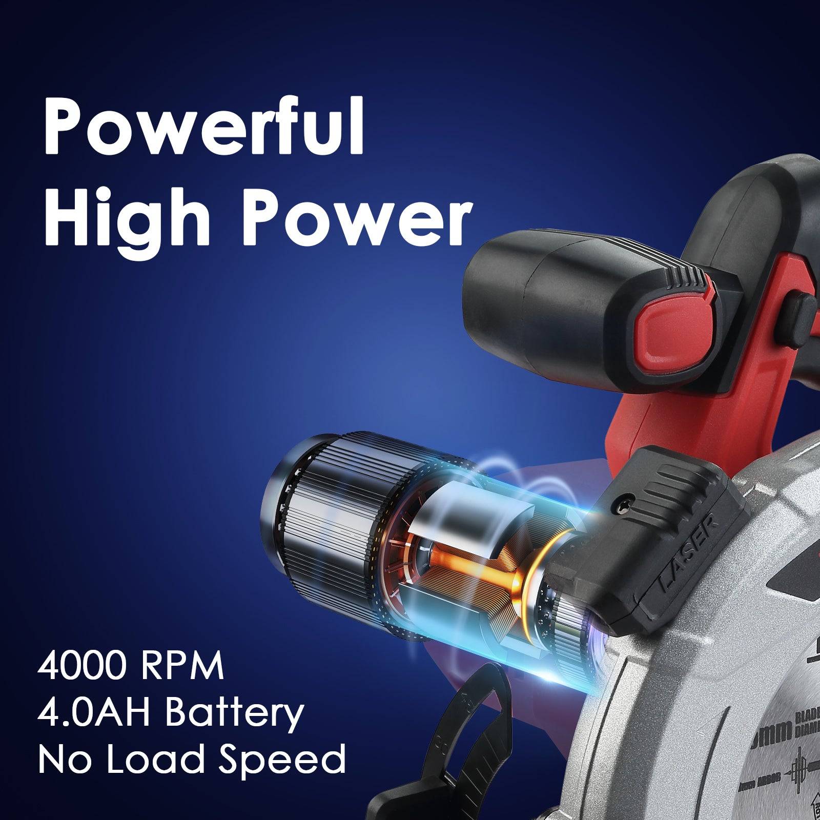 Teeno - Scie circulaire sans fil laser 165 mm, 20 V, 4000 tr/min, 2 batteries 2,0 Ah, 2 lames de scie - Image 6