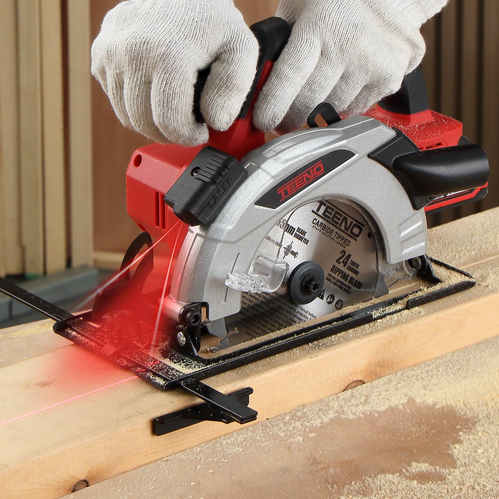 Teeno - Scie circulaire sans fil laser 165 mm, 20 V, 4000 tr/min, 2 batteries 2,0 Ah, 2 lames de scie - Image 4