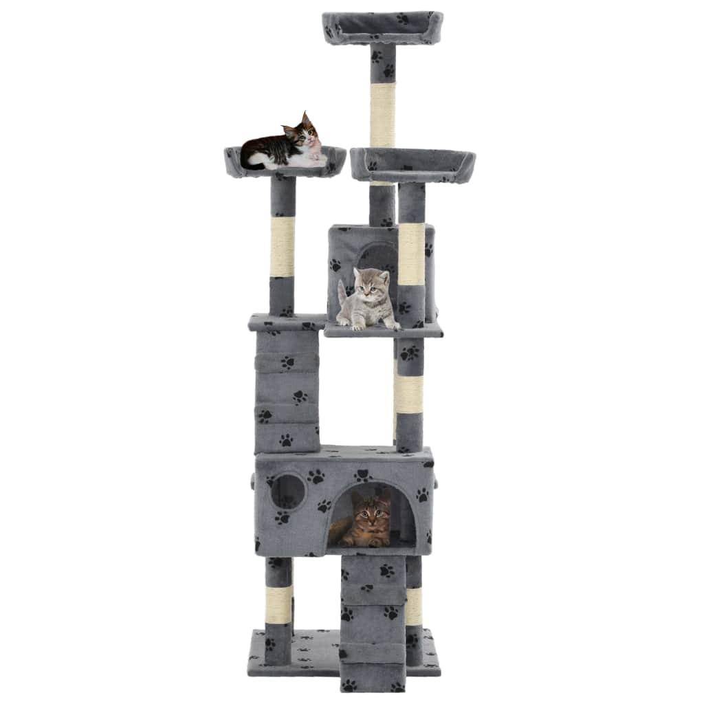 Helloshop26 - Arbre à chat griffoir grattoir niche jouet animaux peluché sisal 170cm empreintes de pattes gris - Imagen 1