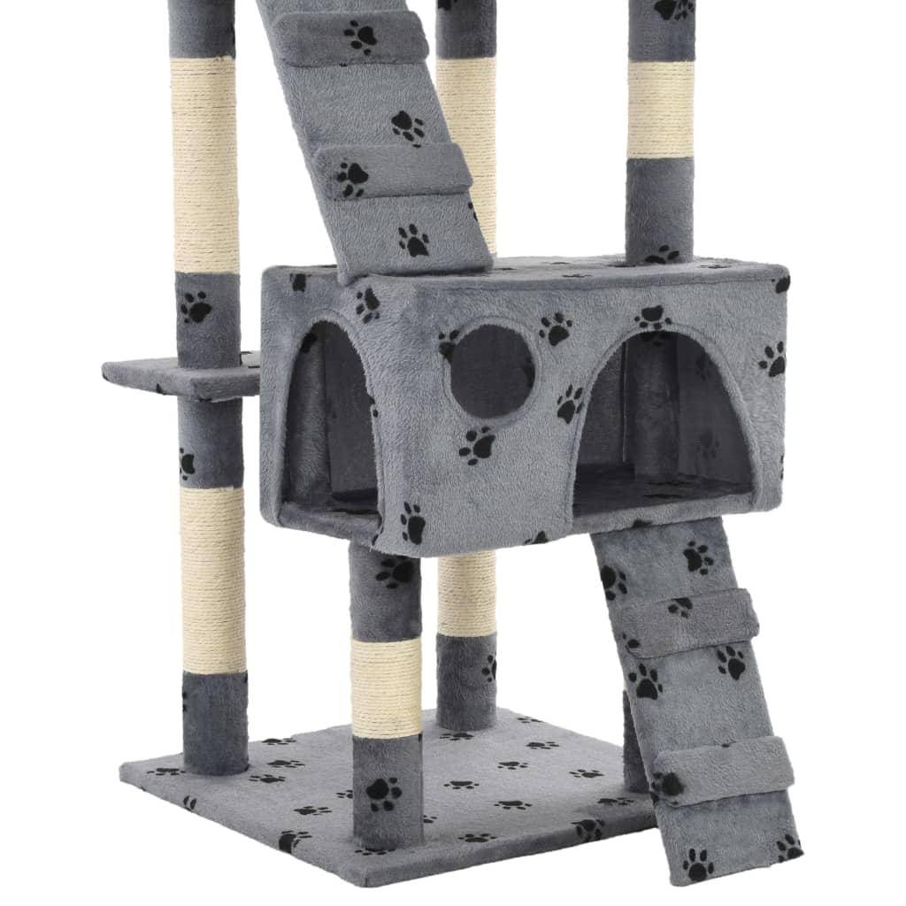 Helloshop26 - Arbre à chat griffoir grattoir niche jouet animaux peluché sisal 170cm empreintes de pattes gris - Imagen 7