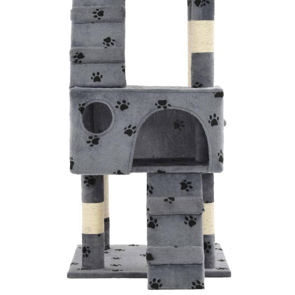 Helloshop26 - Arbre à chat griffoir grattoir niche jouet animaux peluché sisal 170cm empreintes de pattes gris - Imagen 6