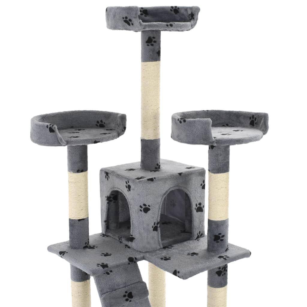 Helloshop26 - Arbre à chat griffoir grattoir niche jouet animaux peluché sisal 170cm empreintes de pattes gris - Imagen 5