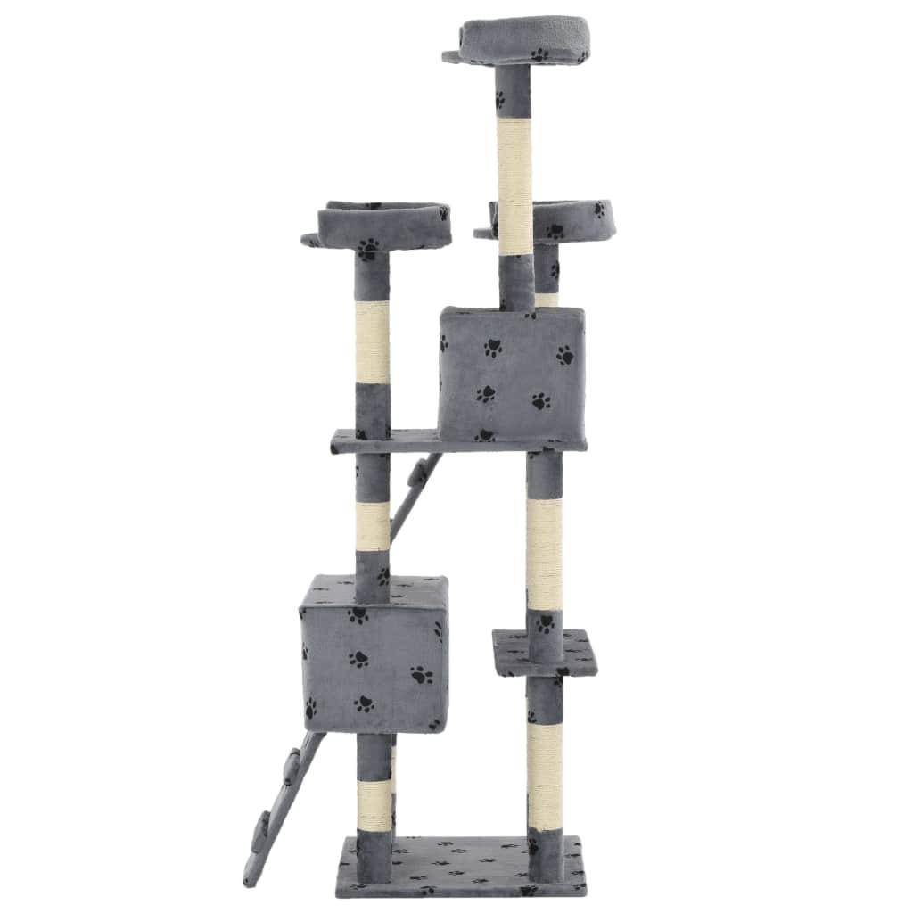 Helloshop26 - Arbre à chat griffoir grattoir niche jouet animaux peluché sisal 170cm empreintes de pattes gris - Imagen 4