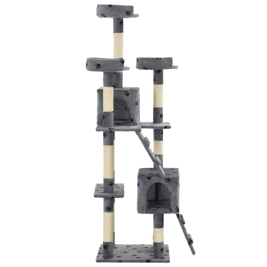 Helloshop26 - Arbre à chat griffoir grattoir niche jouet animaux peluché sisal 170cm empreintes de pattes gris - Imagen 3