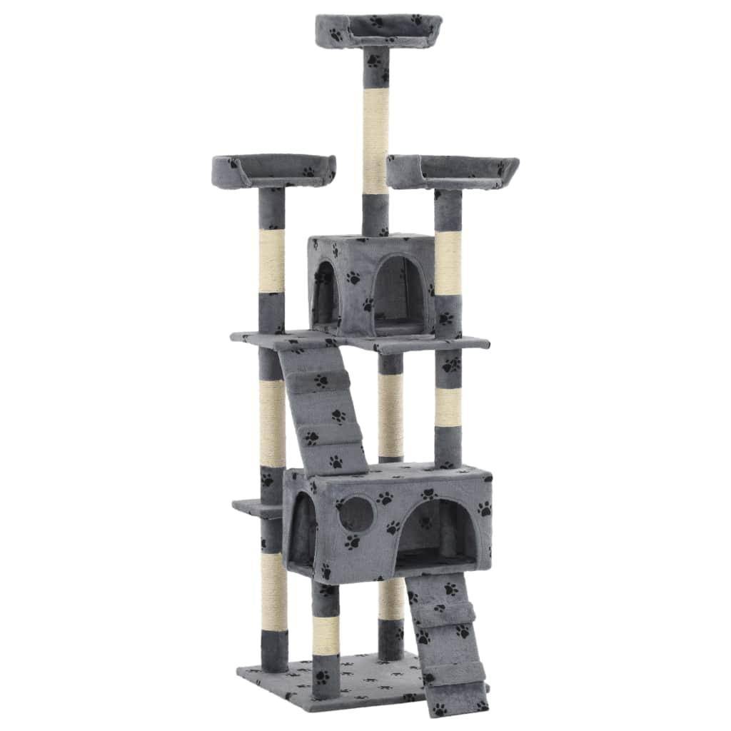 Helloshop26 - Arbre à chat griffoir grattoir niche jouet animaux peluché sisal 170cm empreintes de pattes gris - Imagen 2