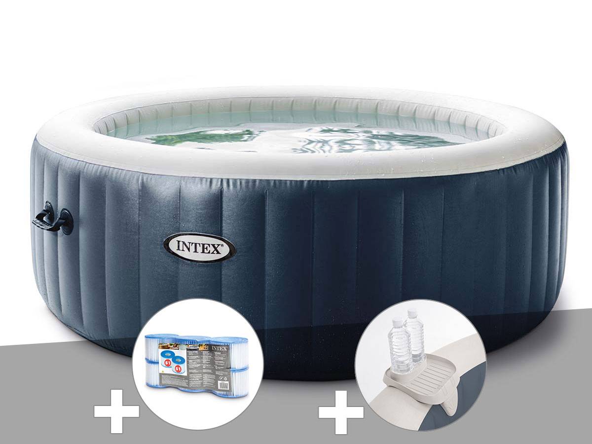 Kit spa gonflable Intex PureSpa Blue Navy rond Bulles 6 places + 6 filtres + Porte-verre - Imagen 1